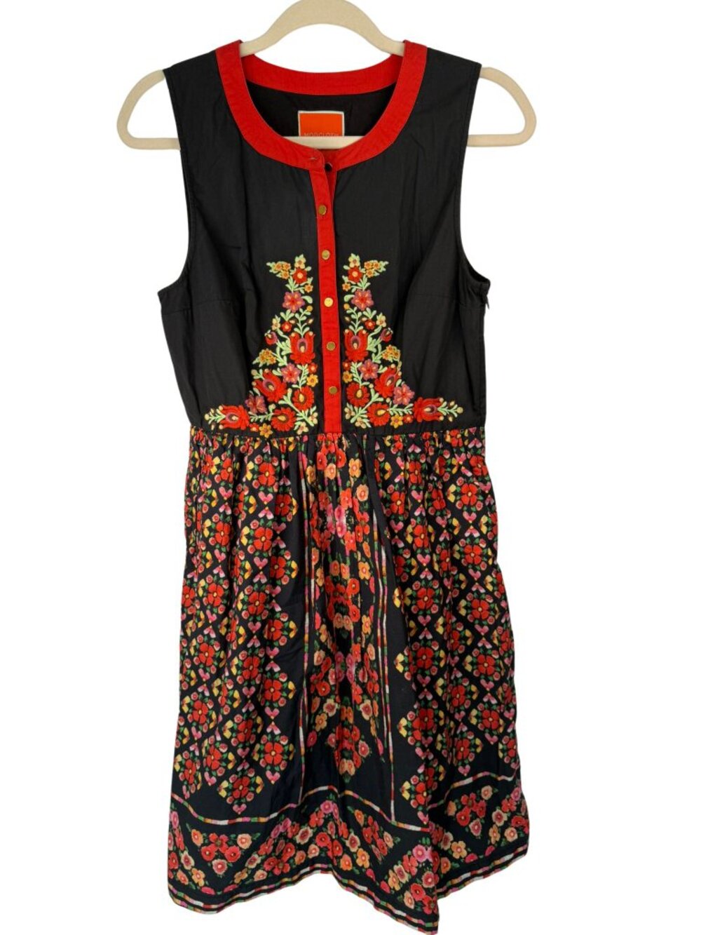 ModCloth Women’s M Black Floral Embroidered Boho Fit & Flare Dress